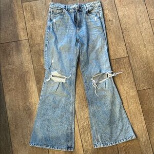 Garage Light Blue Distressed Flare Jeans